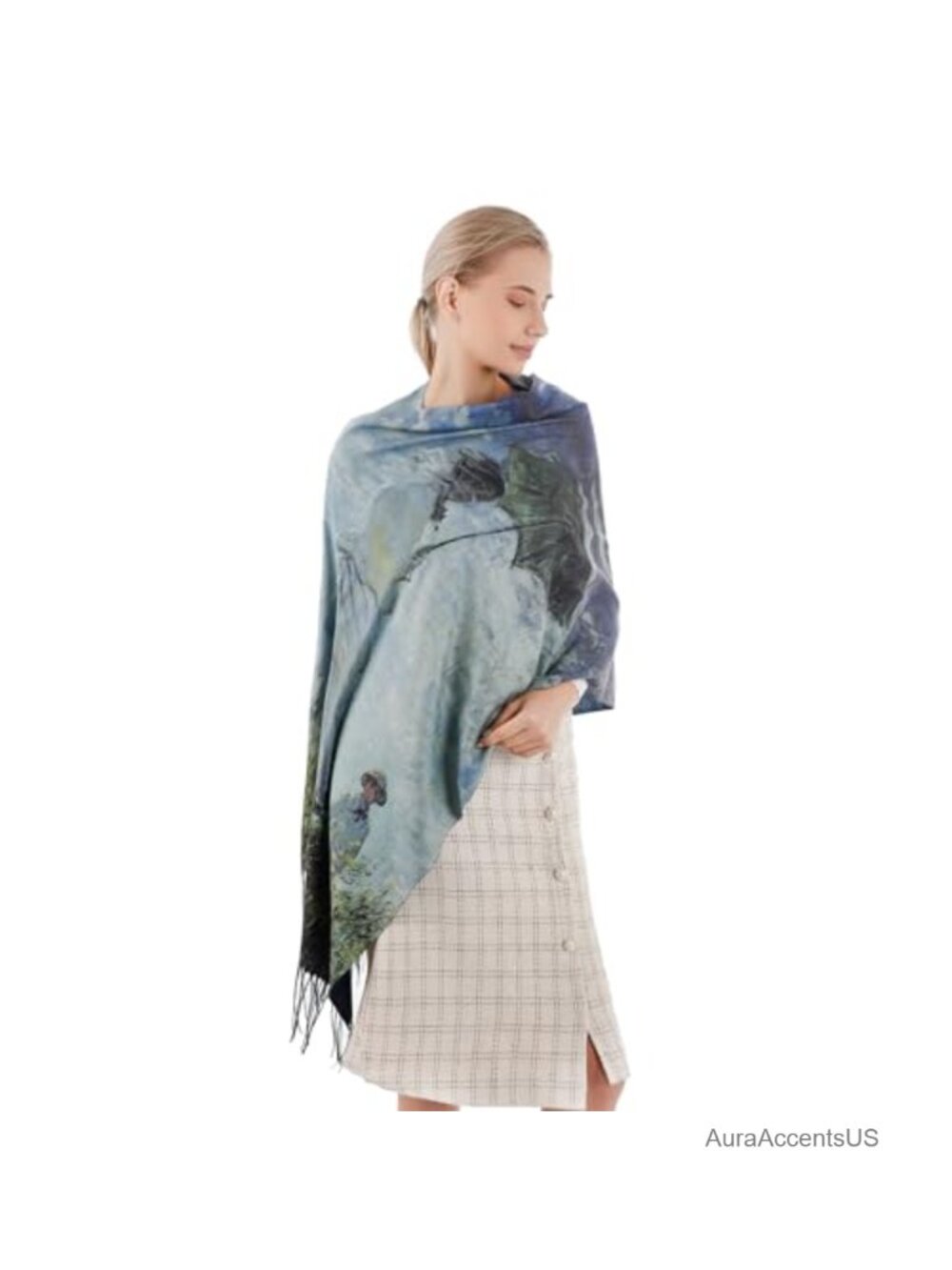 Large Cashmere Feel Wrap Scarf Shawl Monet Oil Painting Women